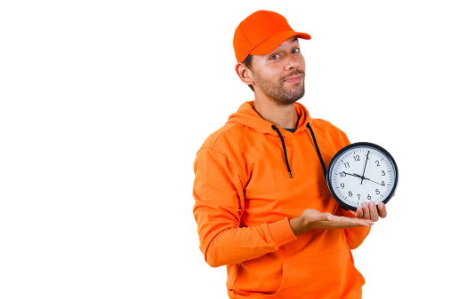 Service representative with clock